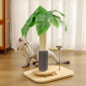 <b>Cat</b> <b>Tree</b> Scratcher With Feeder Ball Solid <b>Wood</b> Base Self-Entertainment For <b>Cats</b> 1 Level Canna Lily Design - Product Image 2
