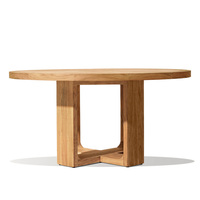 Mesa de Jardín de Diseño Simple, Mesa de Balcón para Todo Clima, Mesa de Comedor Redonda de Teca para Exteriores