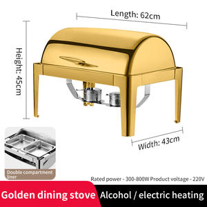 家庭用ステンレス鋼ビュッフェキッチン機器ゴールデンチャフィングディッシュ食品暖かいモダンな電気デザインホテル - Product Image 3