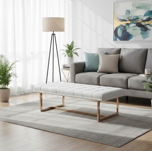 Banco Moderno Minimalista de Satén con Cojín de Satén Afelpado, Mueble de Asiento Tapizado Elegante para Sala de Estar, Apartamento u Hotel - Product Image 2