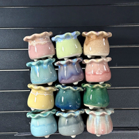 Pot Keramik Berlapis Glasir untuk Sukulen, Gaya Taman, Pot Bunga Rumah, Set Pot Lucu, Lubang Drainase, Ramah Lingkungan, Tahan Lama