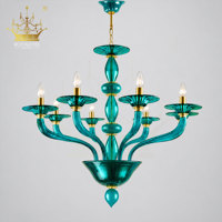 Lustre moderne en verre turquoise, suspension en verre soufflé artisanal style Murano, luminaire décoratif pour villa, salle à manger, restaurant