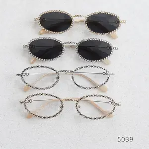 Diamond Oval Ladies Sunglasses Luxury Brand Diamond Small Glasses Japanese and Korean Metal Trend Decoration Oculos De Sol