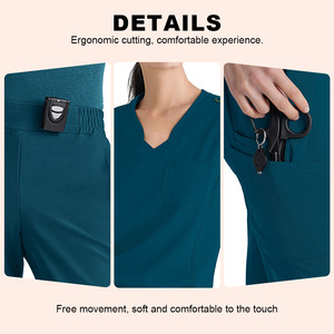 Women's Scrub Set Four Way Stretch Moisture Wicking V Neck Top And Pants For Medical Beauty Salon Uniforms Size S XXL - Product Image 5