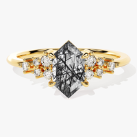 Quartz rutile noir hexagone coupe bague Quartz tourmaliné or Rose 925 argent femmes fiançailles mariage Fine bijoux personnalisés