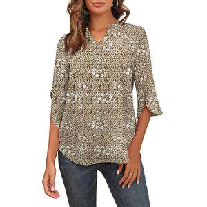 <span class=keywords><strong>Blusa</strong></span> de gasa de moda de verano informal elegante para mujer Tops de talla grande Diseño de logotipo frontal Camisa de señora - Product Image 3
