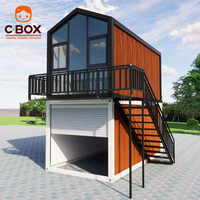 Cbox Maison conteneur modulaire préfabriquée à toit en pente, type dortoir capsule garage à deux étages, avec espace de stationnement double niveau et zone de vie