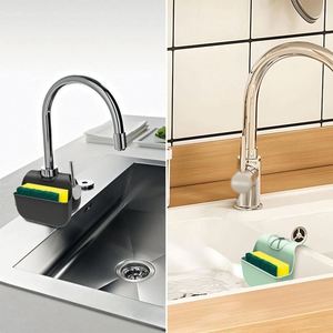 Cross-border Faucet-mounted Draining Bag Silicone Scouring Pad <b>Rack</b> Narrow-style No-drill Punch-free Hook-type <b>Kitchen</b> Sink - Product Image 2