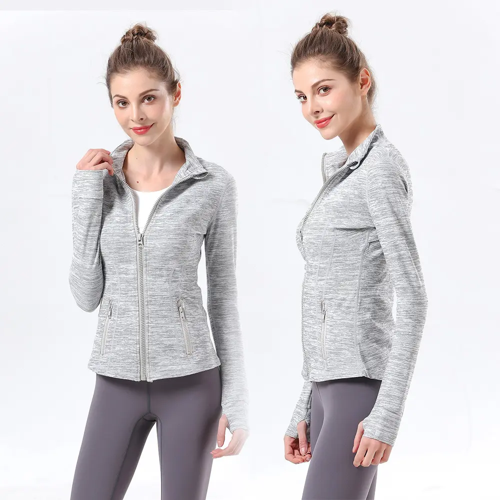 NEW design custom long sleeve stand collar slim close to the body yoga zipper sport jacket for women