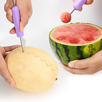 3-in-1 Fruit Snijset Multifunctionele Meloenballetjesvormer Schep Fruit Snijder Cutter voor Watermeloen Cantaloupe Dragon Fruit