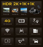 Caméra embarquée 2K Ultra HD 4G LTE WiFi à 3 caméras avec surveillance de stationnement 24h/24, ADAS et BSD