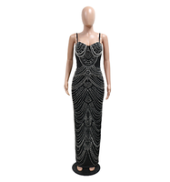 Robe de soirée haut de gamme T1322 en strass, robe extensible perlée pour femme avec fente arrière, idéale pour dîner et bal de promo de luxe