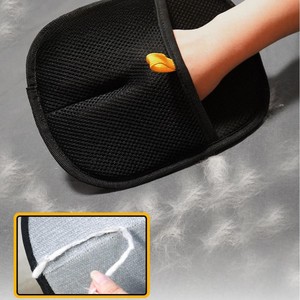 Brosse anti-poils pour chats et chiens, outil de toilettage à double usage avec gants électrostatiques, noir avec étiquette jaune - Product Image 1