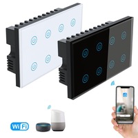 Interruptor de Luz Táctil Inteligente WiFi Tuya de 8 Canales con Panel de Vidrio Tipo Brasil y Monitoreo de Energía