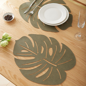 Set de table en forme de feuille de Monstera simulée, ajouré, isolant thermique, double face, coloré, décoration d'intérieur - Product Image 1