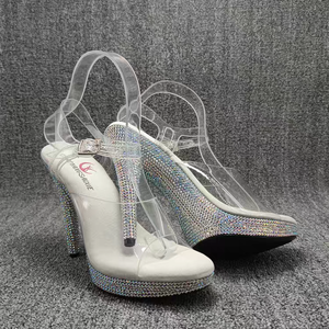 Nuovo Stile Sandali Bikini Sexy con 2 Diamanti Frontali e 12 Posteriori in Vera Pelle, Punta Aperta, Tacco Ultra Alto, Antiscivolo - Product Image 5