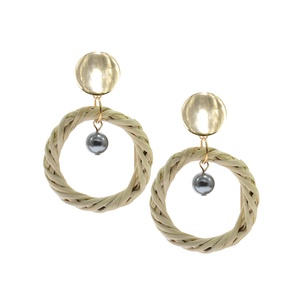 Venta caliente de la joyería de las mujeres de moda perla pendientes hecho a mano de ratán pendiente hoja verde Carey pendiente - Product Image 4