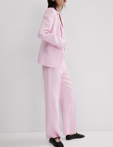 Elegante Blazer Rosa Pastel para Mujer, Corte Relajado de Un Solo Botón, Chaqueta Casual de Oficina, Mezcla de Lino Transpirable - Product Image 4