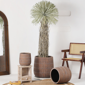 Pot de fleurs <span class=keywords><strong>sur</strong></span> <span class=keywords><strong>pied</strong></span> en fibre de verre imitation rotin, style nordique classique, pour plantes vertes, décorations de jardin, <span class=keywords><strong>jardinière</strong></span> moderne - Product Image 3