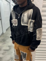 Fabricant de sweatshirts à capuche personnalisés 600 Gsm en coton avec éclaboussures de peinture, broderie d'appliques, imprimés, lavés à l'acide