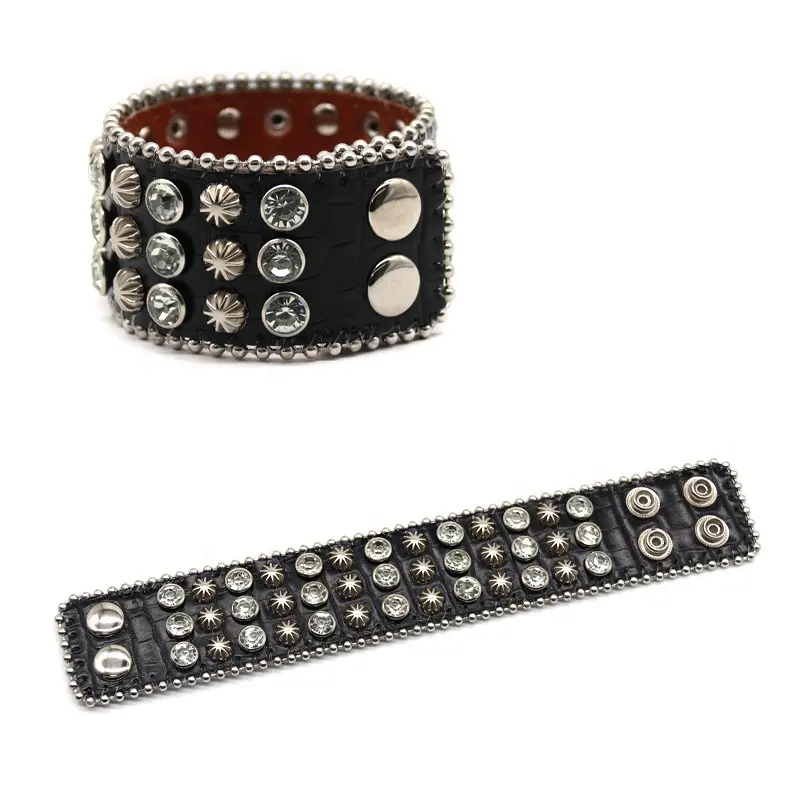 PU Armband Herren-und Damen niet Vier in einem Knopf Punk-Stil Kristall Strass Mode accessoires