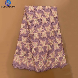 Sinya 하이 퀄리티 한국 레이스 스위스 보일 레이스 스위스 100% 면 5 야드 럭셔리 화이트 자수 면 레이스 원단 - Product Image 3