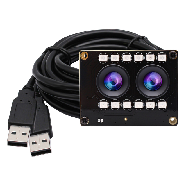 ELP WDR Double Lens USB Camera 2mp FHD 1080P USB2.0 Webcam with Sensor AR0230,Day Night Webcamera with 12pcs IR Led Lights,