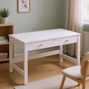 Escritorio Moderno y Sencillo de MDF Blanco Rectangular con Cajones, Mesa de Estudio para Dormitorio Infantil de 38-43 Pulgadas - Product Image 2