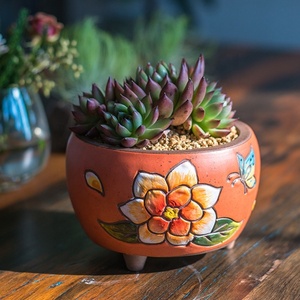 Maceta de cerámica para plantas, diseño Floral pintado a mano, suculenta, <span class=keywords><strong>Cactus</strong></span>, bonsái, maceta para flores - Product Image 4