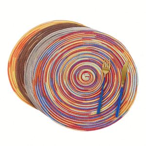 Mantel Individual Redondo de Hilo de Algodón, Resistente al Calor, Antideslizante, Resistente a las Manchas, Multicolor, para Mesa de Comedor y Cocina - Product Image 1