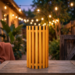 Modern Wooden <b>Lantern</b> <b>Lampshade</b> Slatted Cylindrical Light Cover with Handle 5W for Garden Courtyard Decor - Product Image 3