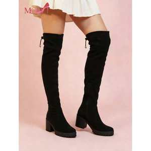 Bottes noires pour femmes, au-dessus du genou, à talon épais, antidérapantes, en polyamide, taille standard, pour les fêtes - Product Image 2