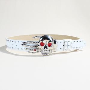 Cinturón de estilo punk para mujer, con hebilla de calavera grande y remaches exagerados, ideal para Halloween, estilo oscuro y dominante. - Product Image 3