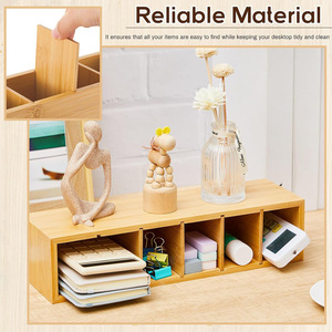 Bamboo Wood <b>Desk</b> Organizer Rectangle 18L Storage Box With Movable Partition For Office <b>Study</b> Bathroom Desktop - Product Image 4