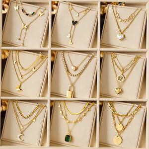 Collier pendentif personnalisé en acier inoxydable de qualité supérieure, plaqué or 18 carats, avec perles, cœur et papillon, pour femme, collier médaillon multicouche, cadeau - Product Image 1