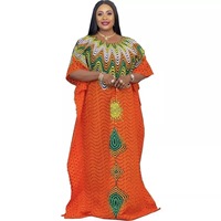 Robe longue femme grande taille haut de gamme en coton-polyester brodée ajourée à manches chauve-souris, pour l'approvisionnement transfrontalier