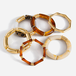 Geometric Resin Bracelet <b>Set</b> Women's Fashion Jewelry Gold Tone Multi Color Statement <b>Bangle</b> Accessories - Product Image 1