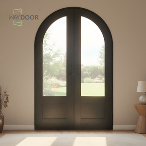Puerta Doble Exterior Arqueada de Madera Moderna Más Vendida con Vidrio Templado, Diseño Contemporáneo para Entrada - Product Image 1