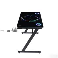 Mesa de Juego Moderna y Resistente con Marco Metálico en Forma de Z, Luces RGB, Portavasos y Superficie de Vidrio para Configuración de eSports, Escritorio para Juegos de Carreras y Computadora