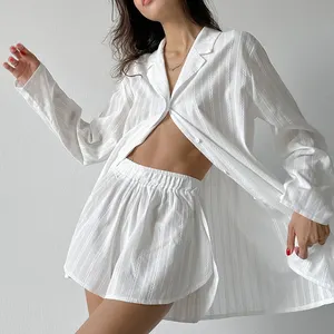 Custom Detachable Sleepwear Silk, Pajamas With Feathers Solid Color Long Sleeve Shorts Feather Label Loungewear/