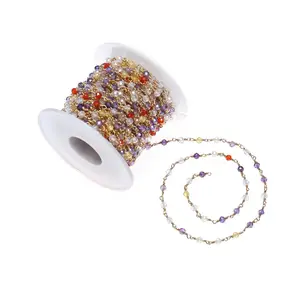 2024 Latest Manufacturers Rosary Chain Multicolor Crystal Beaded Brass Chain for Jewelry Making