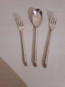Juego de Cubiertos de Latón Plateado, Tenedor, Cuchara, Cuchillo, Mango Largo, Acabado Espejo, Cubertería para Fiestas y Bodas - Product Image 2