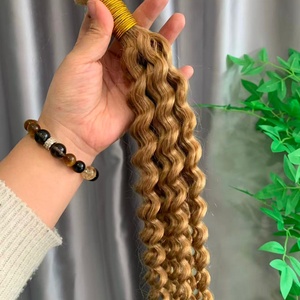 CF357 # 27 mèches de tresses pré-bouclées au crochet style bohème, ondulées, de 8 mm, <span class=keywords><strong>avec</strong></span> cheveux humains, extensions de cheveux à tresser, cheveux vietnamiens en vrac - Product Image 1