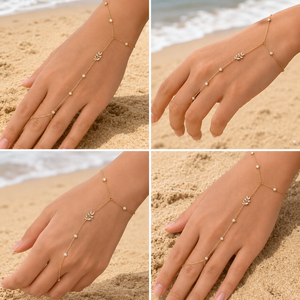 Elegant Classic Gold Plated Leaf Ring <b>Adjustable</b> Chain <b>Bracelet</b> for Women - Product Image 4