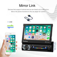 Podofo 1 Din Carplay autoradio stéréo voiture lecteur MP5 7 "écran tactile rétractable motorisé Android Auto BT FM Support caméra