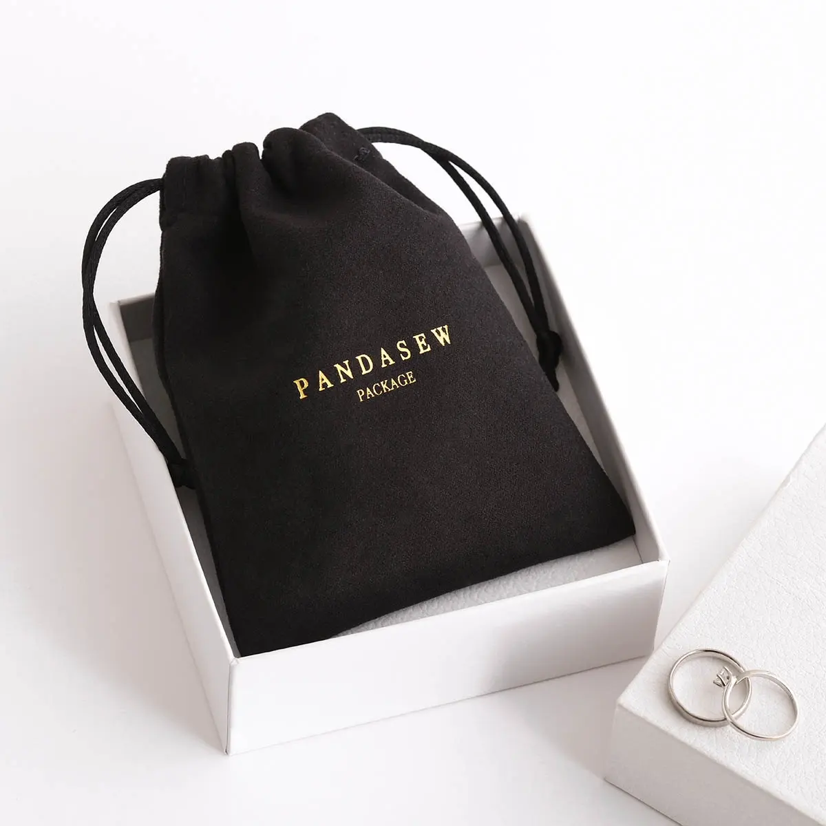 PandaSew Luxury Jewelry Pouches with Custom Logo Suede Velvet Small Drawstring Bag