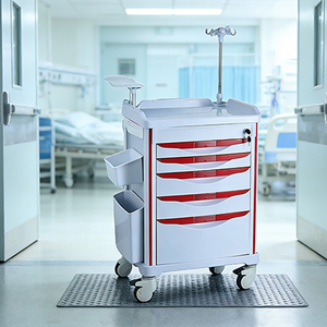 Carrito de Tratamiento Médico de Emergencia para Hospital <span class=keywords><strong>Hochey</strong></span> con 5 Cajones, Contenedor de Basura, Cierre Centralizado - Carrito de Plástico Resistente - Product Image 4