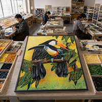 Mosaïque en verre découpée à la main, motif Tucan et Faucon-cornu, Décoration murale artistique pour Salle de Bain, Maison, Hôtel, Espace Commercial