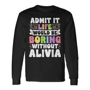 T-shirt à manches longues avec nom personnalisé Alivia, avec inscription personnalisée, cadeau familial - Product Image 1