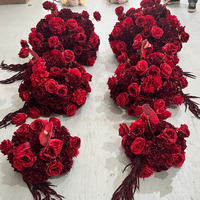 Boule de fleurs en soie rouge bordeaux de 30 à 60 cm, centre de table de mariage, arrangement pour réception, décoration de haute qualité, moderne et élégante